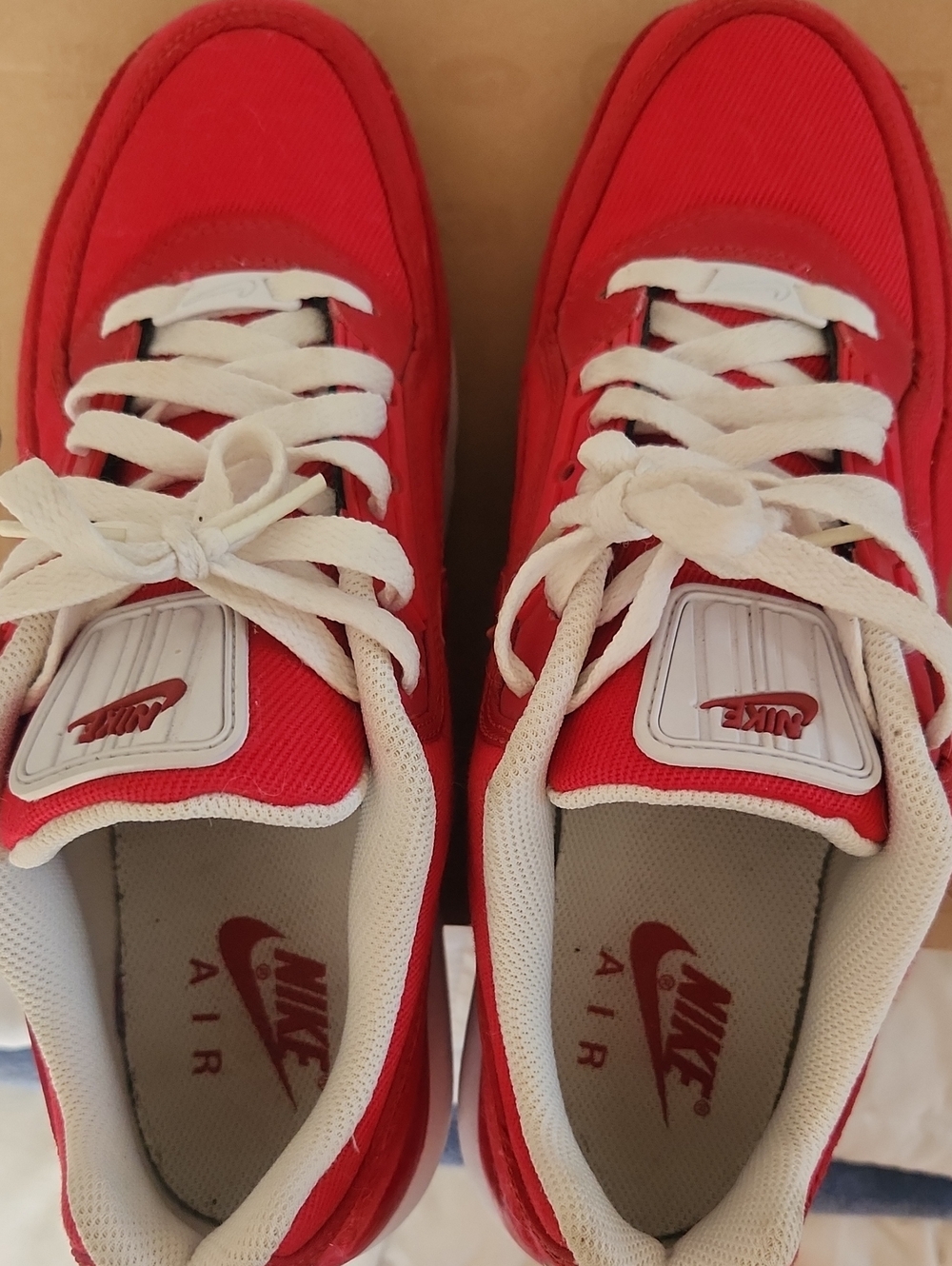 Nike Red and White Air Sneakers, Size 8.5